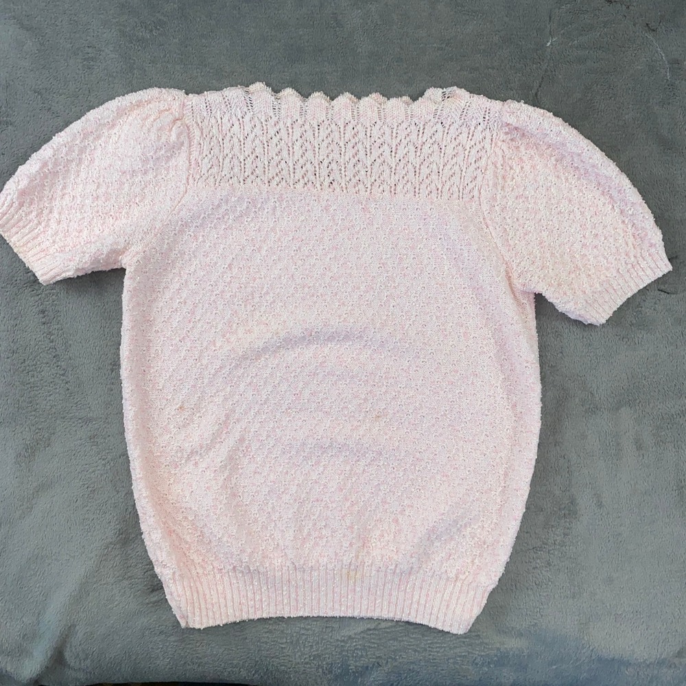 Vintage Centennial Knits Ltd Sweater Women S Pink Short Sleeve Pointelle Scallop